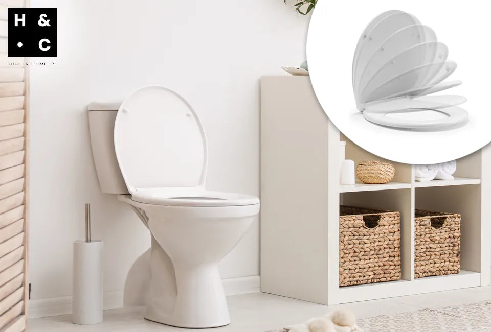 Home&Comfort - Abattant de WC robuste en forme de D avec fermeture souple - Blanc brillant