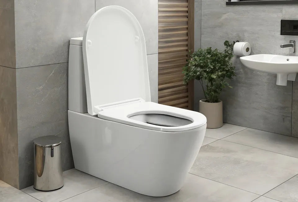 Home&Comfort - Abattant de WC robuste en forme de D avec fermeture souple - Blanc brillant