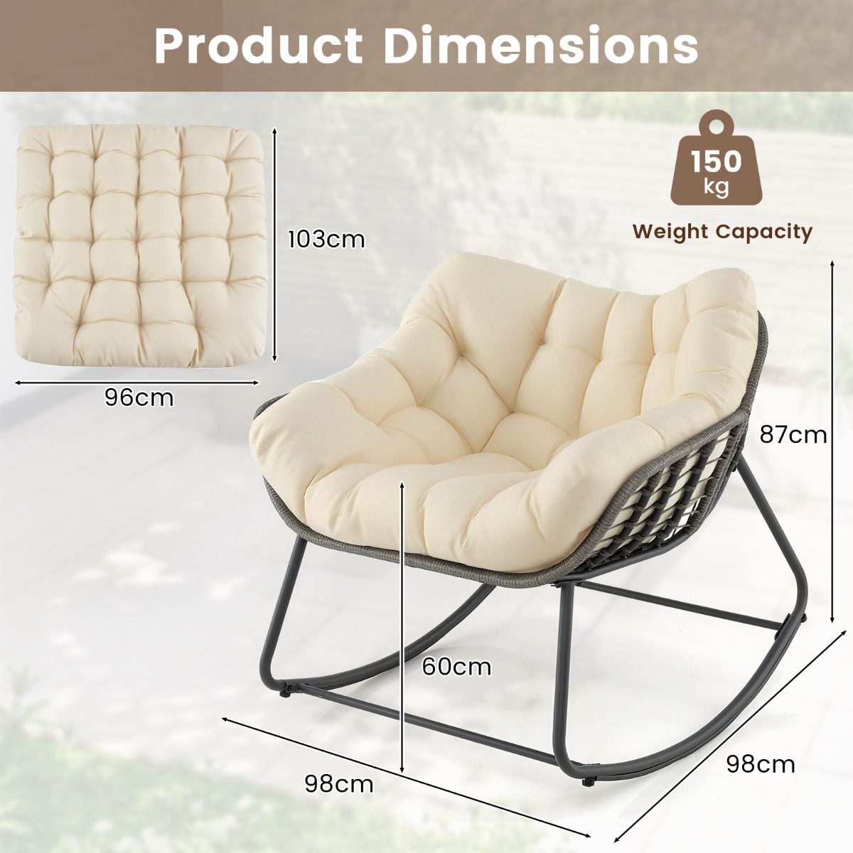 Fauteuil à bascule Coast - très grand format - coussin épais amovible - beige et gris