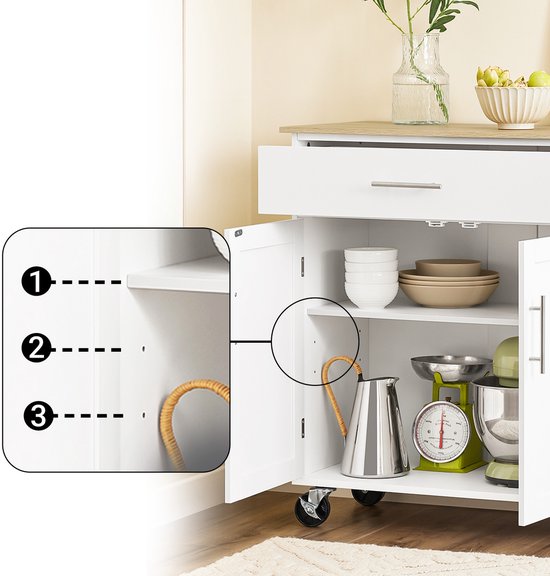 SoBuy îlot de cuisine mobile - chariot de cuisine - armoire de cuisine sur roulettes - pour salle à manger ou cuisine, blanc 99x40x85 cm FKW133-WN