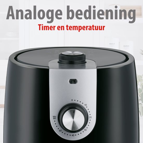 Alpina Airfryer 2L - Friteuse à air chaud pour 1 à 4 personnes - Friteuse à air chaud avec minuterie - Température réglable de 80 à 200 degrés - Avec fonction minuterie - Four à air chaud 900 W