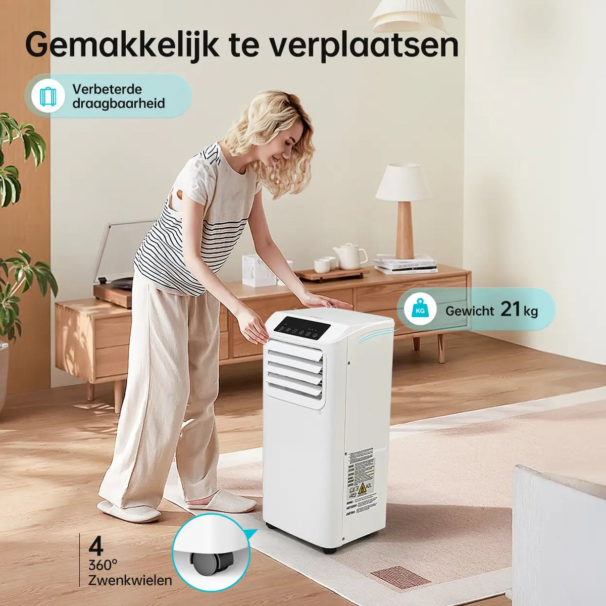 Climatiseur mobile Humhold 9 000 BTU - 3-en-1 : refroidissement, déshumidification et ventilation - jusqu'à 33 m²