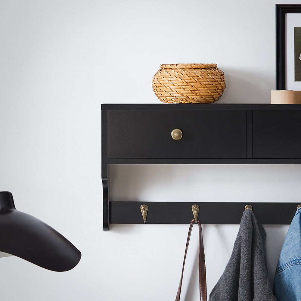 SoBuy FRG178-SCH Armoire murale Armoire murale Étagère suspendue avec 2 tiroirs et 5 crochets