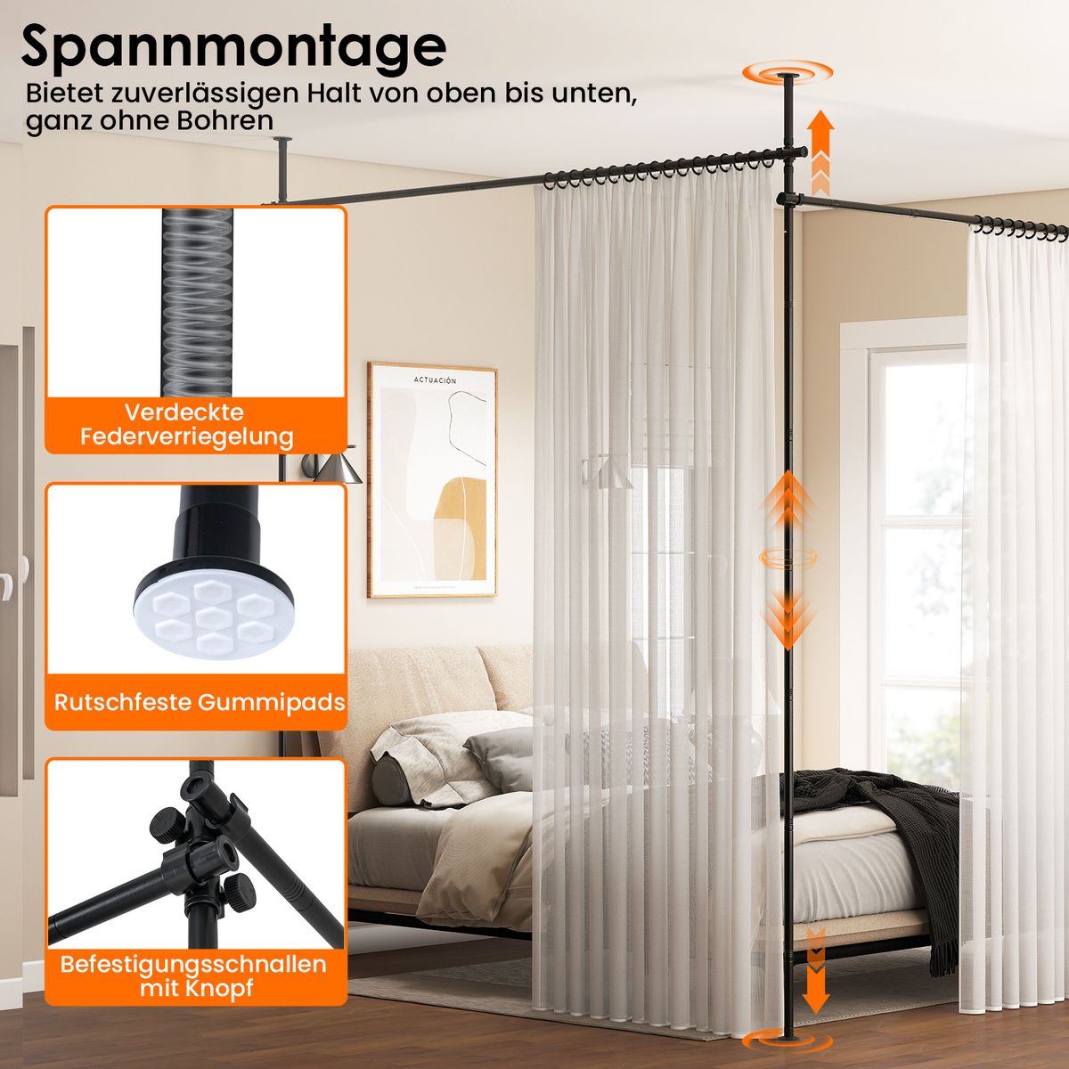 Tringle à rideaux Coast avec séparateur d'espace réglable - sans perçage - capacité de charge jusqu'à 20 kg - noir