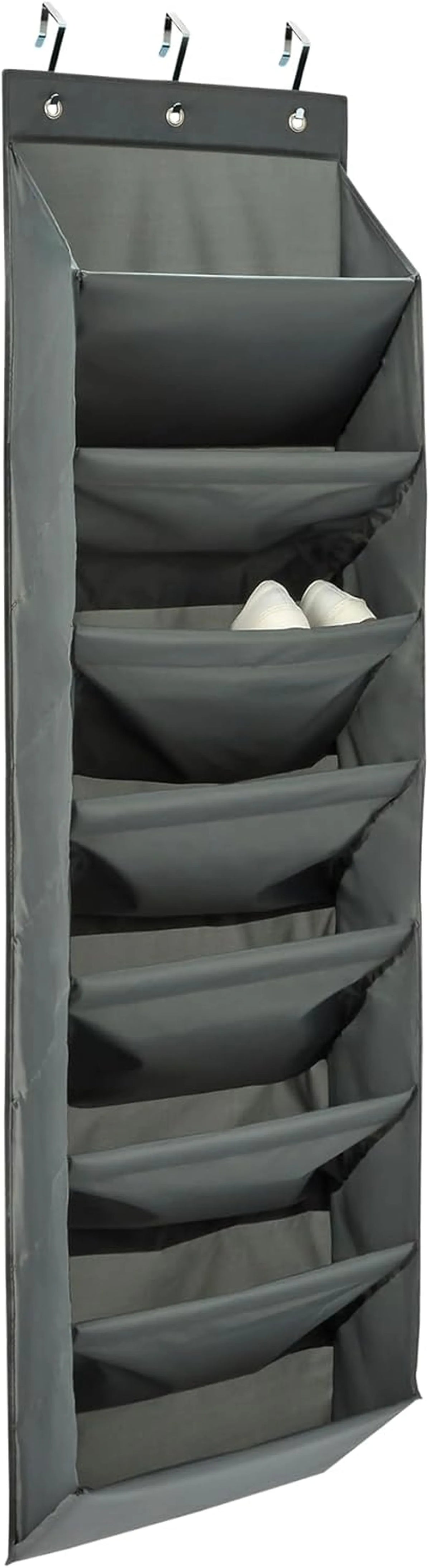 Rangement à chaussures Anqi à accrocher à la porte - 8 étagères - Gris foncé