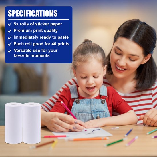 K&L Appareil photo à impression instantanée Pack 5 rouleaux d'impression - Recharge - appareil photo pour enfants - impression instantanée