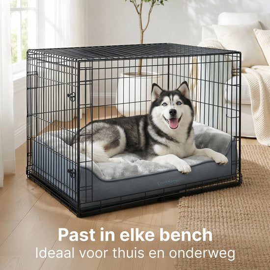 CozySense® Coussin orthopédique pour chien 105x68 cm Taille XL - Imperméable et lavable - Coussin de banc et lit pour chien - Tissu Sherpa ultra doux - Gris & Anthracite