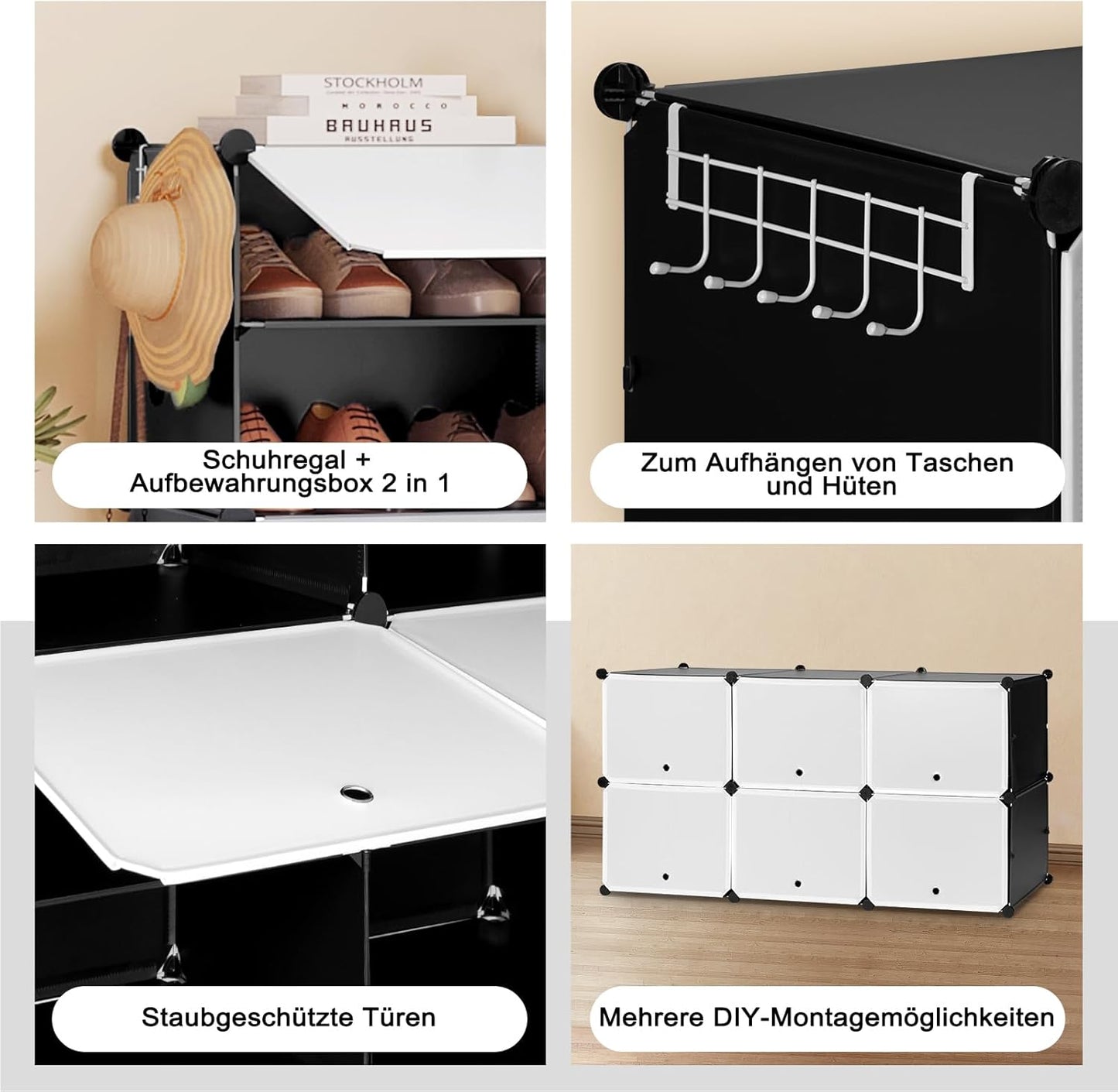 Étagère à chaussures Woltu à 6 compartiments - Meuble de rangement pour 24 paires de chaussures - Blanc/Noir - 94 x 36,5 x 109 cm