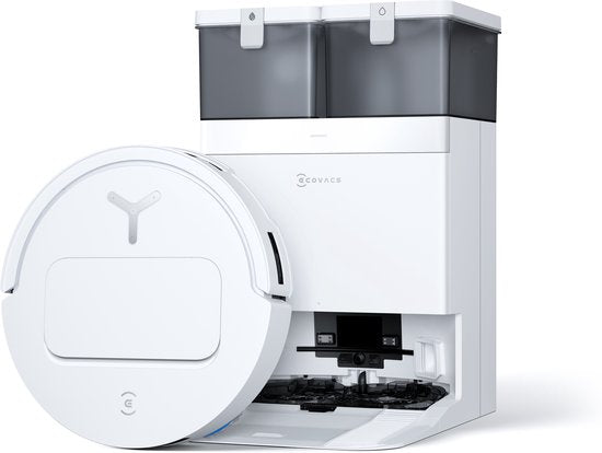 ECOVACS - DEEBOT T50 Omni blanc Gen 2 EU - Robot aspirateur et laveur de sol - Puissance d'aspiration de 21 000 Pa - Robot aspirateur autonettoyant avec système de lavage à l'eau chaude - Station de vidage automatique - Adapté aux poils d'animaux
