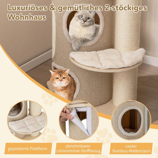 Arbre à chat avec griffoir – Maison pour chat à deux étages avec hamac 58 x 48 x 154 cm – Naturel