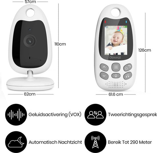 Oemmie Baby Monitor - Baby Monitor avec caméra - Baby Monitor - Baby Camera - Video & Audio - Night Vision - White