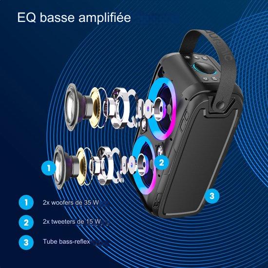 Auronic Partybox - Bluetooth - Enceinte de fête - Boîte à musique - Éclairage des disques - Connexion USB, AUX et carte SD - Noir