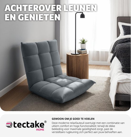 tectake® Relax chair - Fauteuil relax - Fauteuil de sol XXL - Pliable et inclinable - Fauteuil de sol avec dossier réglable - Peut être utilisé comme fauteuil, coussin de siège, coussin de sol, fauteuil de relaxation ou pour la méditation - Gris