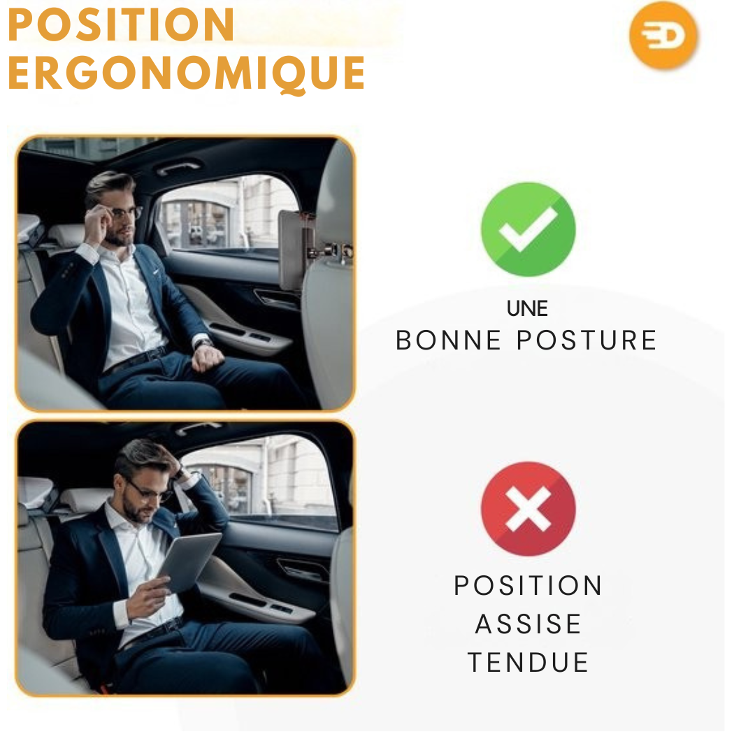 Porte-tablette de luxe pour voiture - Appui-tête - Rotation à 360 degrés - Convient pour tablette, téléphone et autres - noir