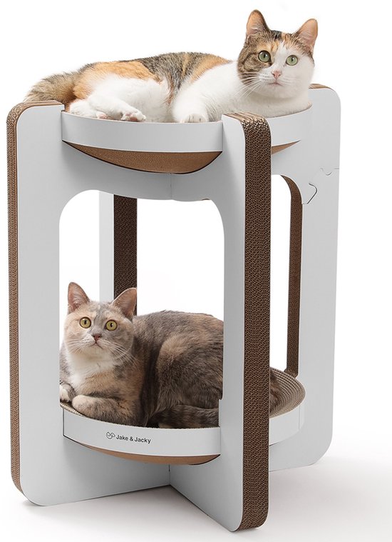 Jake et Jacky - Carton à griffer pour chats - Arbre à griffer en carton - Planche à griffer - Panier à griffer - Meuble à griffer - Tapis à griffer en carton - Panier pour chat - Lit pour chat - Tour pour chat - 52 x 52 x 58 cm