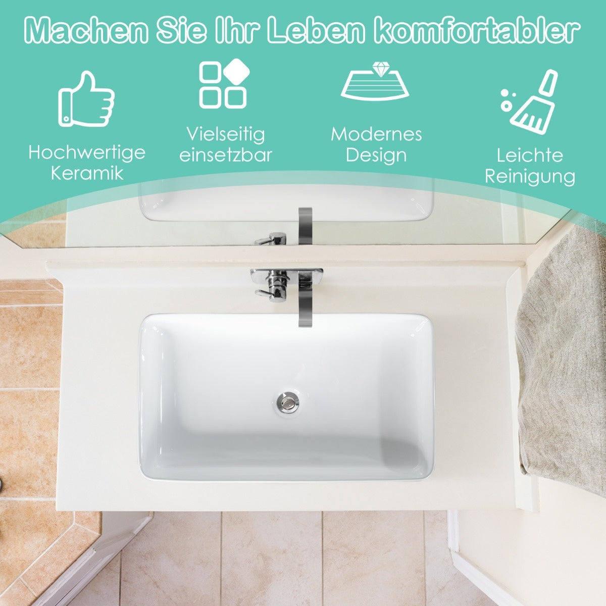 Coast Basin Ceramic with Drain - 60 x 35 x 11 cm - White