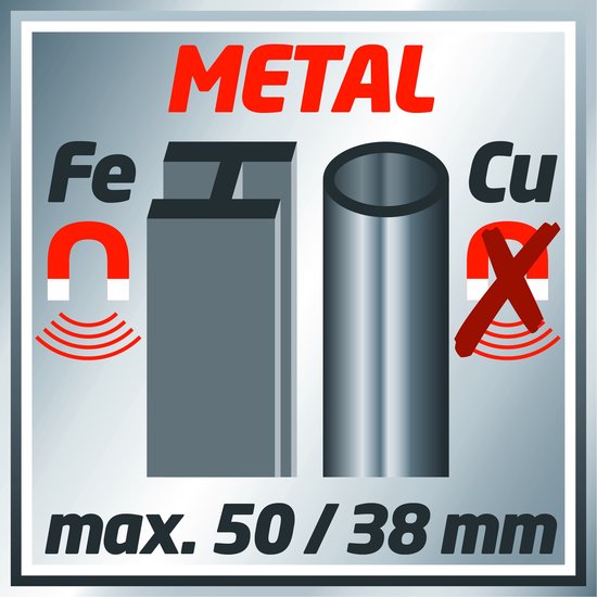 Détecteur de câbles numérique Einhell TC-MD 50 - Profondeur de détection : bois : 19 mm - métal : 19 mm - fer : 50 mm - cuivre : 38 mm - conducteurs : 50 mm