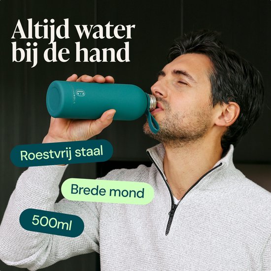 Bouteille d'eau Castagnola - Bouteille à boire en acier inoxydable 500 ML - Thermos en acier - Bouteilles à boire pour adultes - Double paroi - Bleu vert
