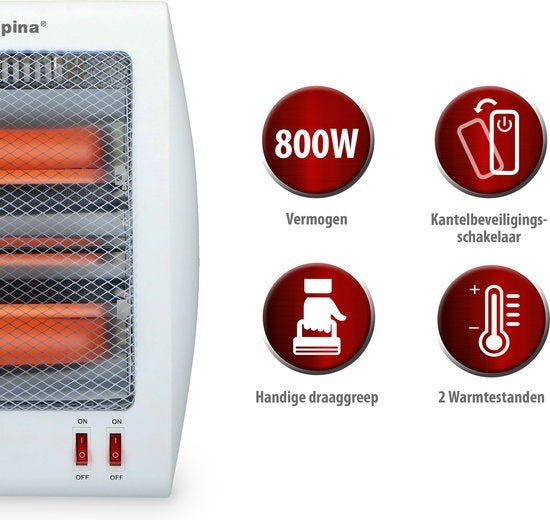 alpina Réchaud électrique - Réchauffeur à jet - 2 étages 400 et 800 watts - Protection contre l'inclinaison - Portable