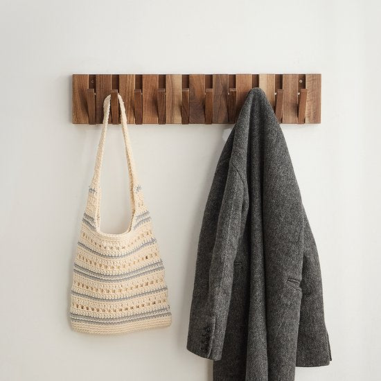 Kommo Porte-manteau mural - porte-manteau suspendu - Bois de noyer - 10 crochets - Porte-manteau piano - porte-manteaux - fait main