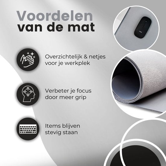 WURK Professional Desk Pad Leatherette - Organiseur de bureau - Inclut un clip pour câble - Gris - 120x60