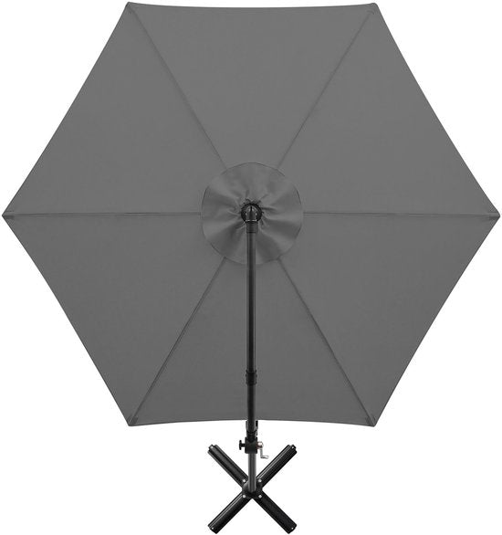 tectake® Parasol à pied flottant - 3 x 3 m - Parasol de jardin - Orientable - Polyester hydrofuge avec protection UV - Housse incluse - Gris