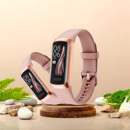 Montre connecté Otiume Activity - Avec podomètre et cardiofréquencemètre - Montre sport - Smartwatch - Pour femmes, hommes et enfants - Fitness Tracker - Tensiomètre - Rose