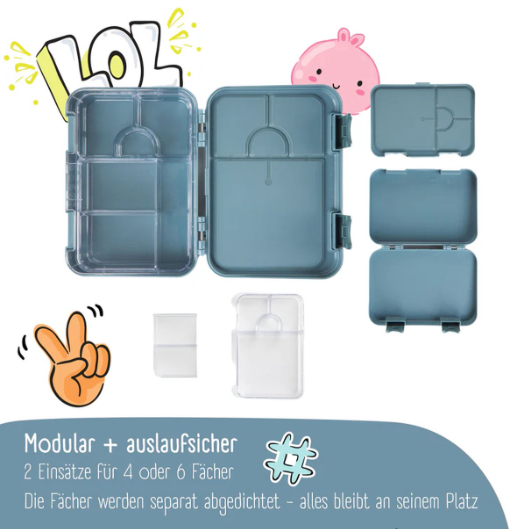 Boîte à bento Bearfoot - Bleu - 21,3 x 15 x 4,5 cm - Étanche, lavable au lave-vaisselle