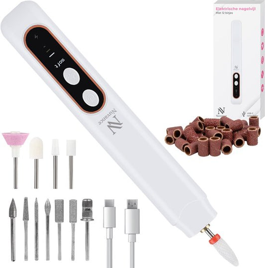 Nuvance Lime à ongles électrique - 15000 RPM - Moulin à ongles - 12 embouts - 40 rouleaux de ponçage - Set Manucure & Pédicure