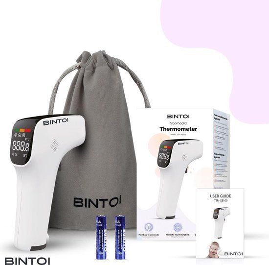 Bintoi® Thermomètre frontal - Thermomètre de corps - Thermomètre d'oreille - Thermomètre de fièvre pour adultes et bébés - Mesure instantanée en 1 seconde - Facile à lire dans l'obscurité - Piles incluses.