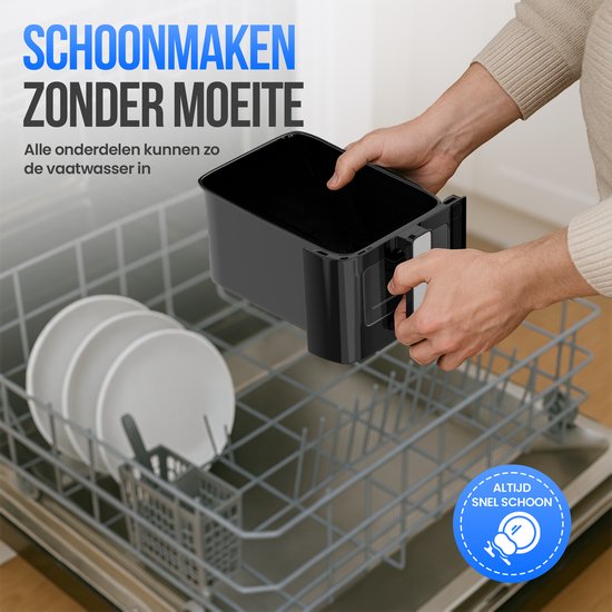 Strex Airfryer XXL - 10L - 2500W - Friteuse à air chaud - Double Airfryer - 50ºC à 200ºC - 10 programmes de cuisson - Noir