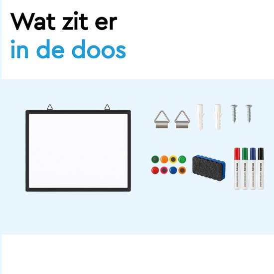 BRASQ Tableau blanc 60×45 cm magnétique - avec accessoires (marqueurs, gomme, aimants) - Tableau noir - Tableau magnétique - noir