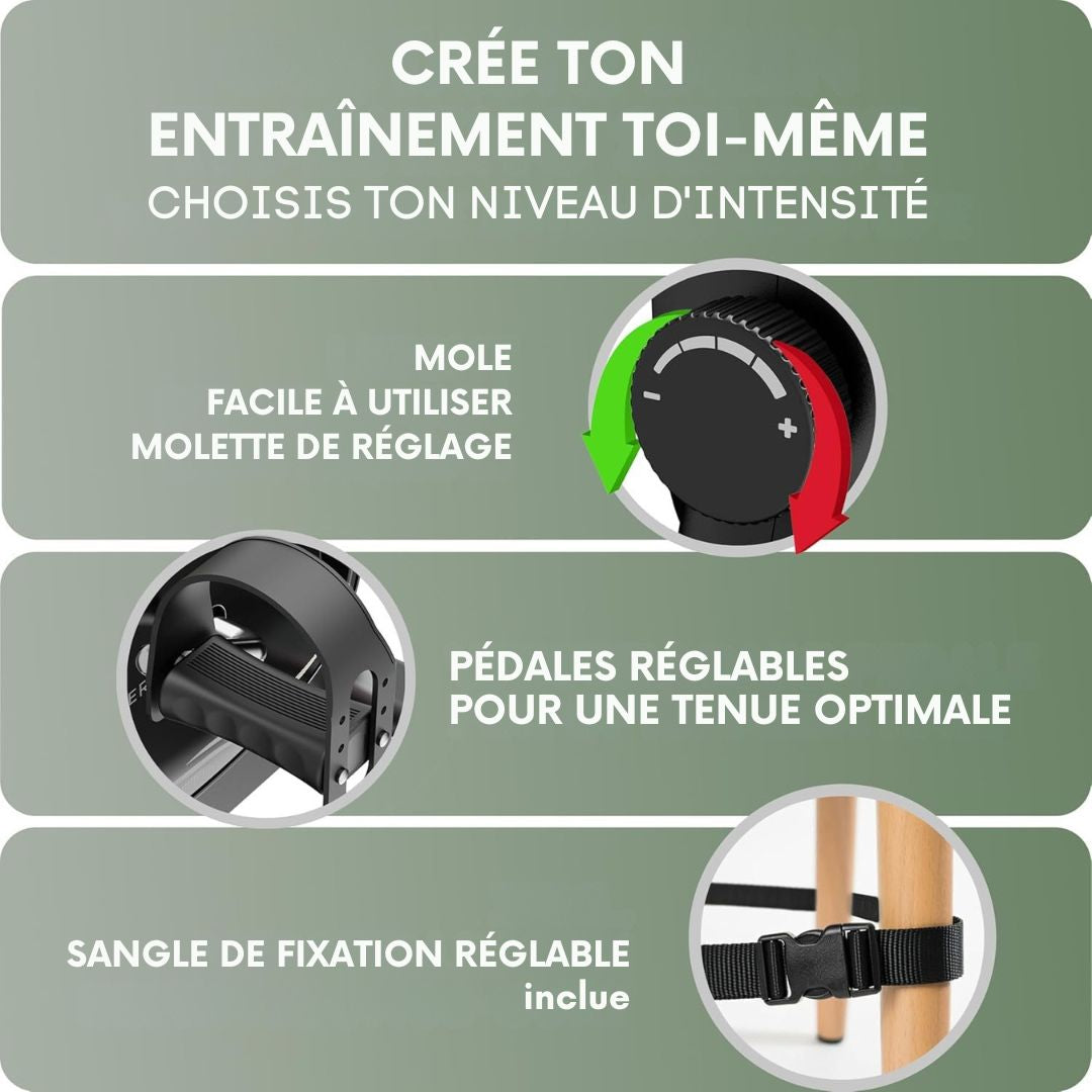 Pédalier HELDENWERK - 40x35x30 cm - Acier et plastique - Sangle de fixation et tapis antidérapant inclus - Entraînement des bras et des jambes pour la maison - Vélo d'exercice idéal pour les personnes âgées - HW-PT-100 - noir