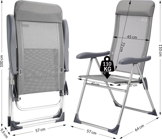 Chaise de jardin Casaria Aluminium - 4 pièces réglables - Gris