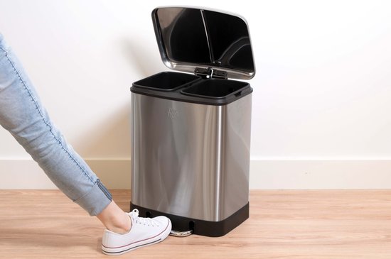 Dirt Devil Poubelle à pédale 12 litres - Poubelle salle de bain - Inox - Argent