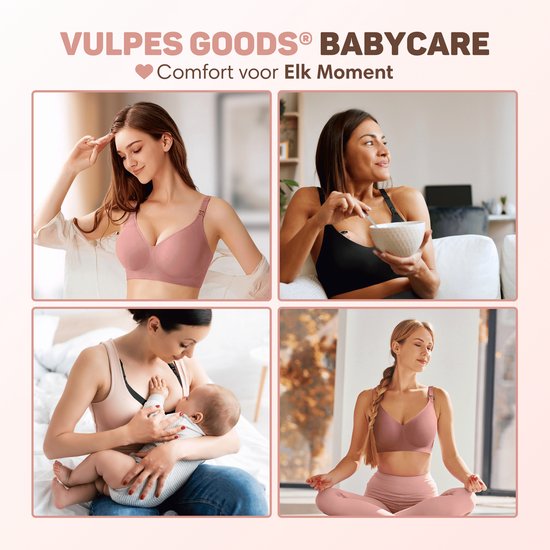 Vulpes Goods® BabyCare - Soutien-gorge d'allaitement sans armature - Soutien-gorge de maternité - Soutien-gorge d'allaitement sans couture - Soutien-gorge de nuit - bretelle réglable - tissu ultra doux - rembourrage amovible - devant avec rabat - pratique
