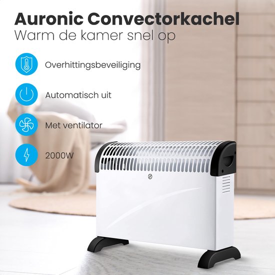 Auronic Convecteur électrique - 750/1250/2000 Watts - Avec ventilateur - Chauffage - Ventilateur - Blanc