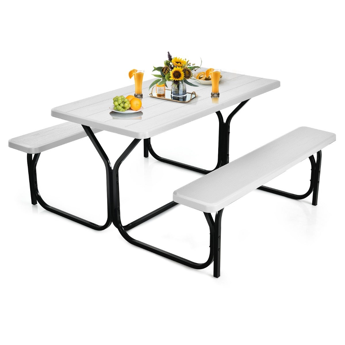 Coast Bear Tent Set table de pique-nique et 2 bancs avec structure en métal blanc