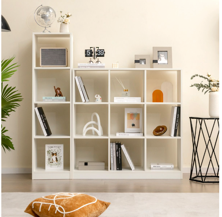 Coast - Bibliothèque sur pied - 4 compartiments pour cubes, Max. 75 kg - 38 x 33 x 142 cm - Bois - Blanc