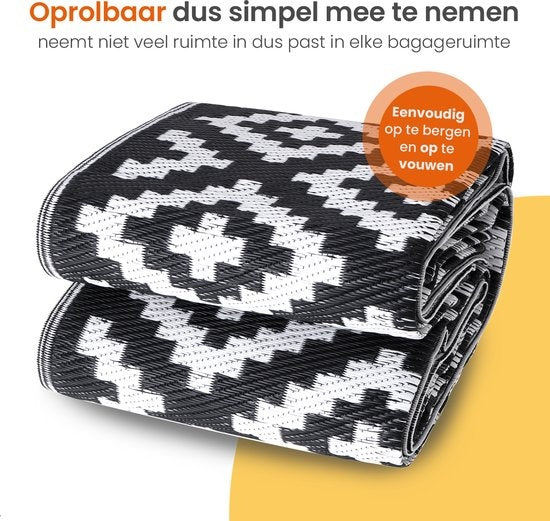 Goliving Tapis d'extérieur Summer Diamond - 183x290CM - Tapis de jardin - Tapis d'extérieur - Tapis - Tapis de jardin - Réversible - Sac de transport inclus - Noir/Blanc