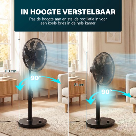 Ventilateur sur pied Princess DC - Ultra silencieux - ⌀40 cm - 24 vitesses - Réglable en hauteur – 4 modes de ventilation – Minuterie 1 à 24 heures – Oscillation à 90° – Avec télécommande - 354860