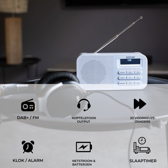 Denver DAB Radio - Radio de cuisine - Radio FM - Radio portable - Batteries et secteur - DAB42 - Blanc