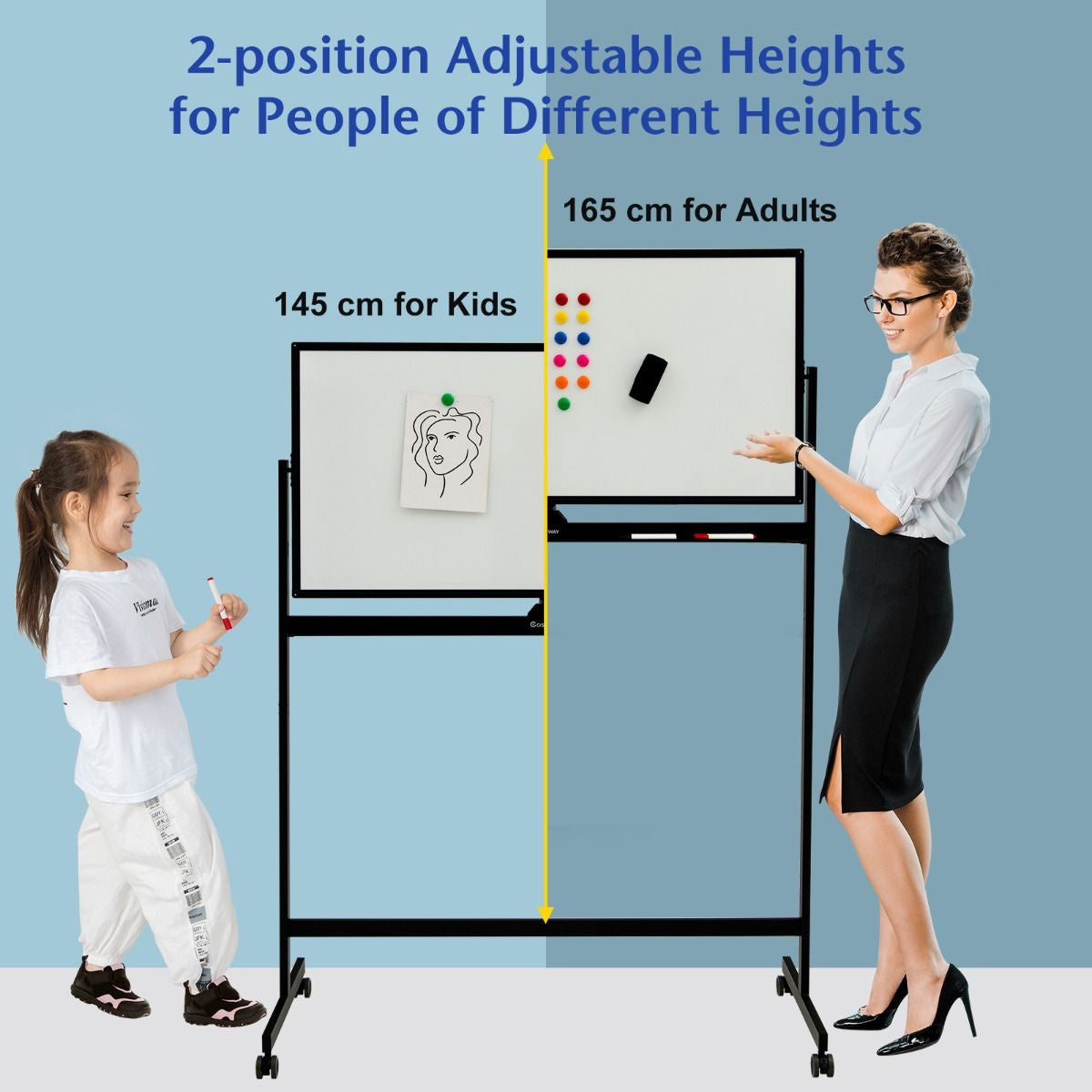 Coast double face magnétique mobile tableau blanc mobile roulant panneau mural blanc pour bureau noir