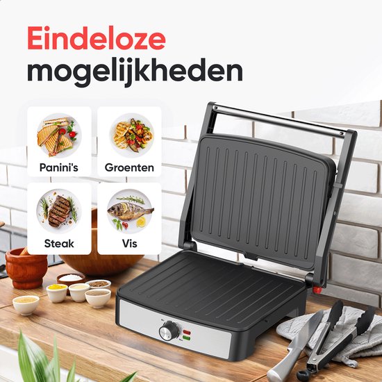 Kitchenwell Gril de contact - Appareil à griller - Appareil à toaster - Antiadhésif - Gril 3-en-1 -180 °C