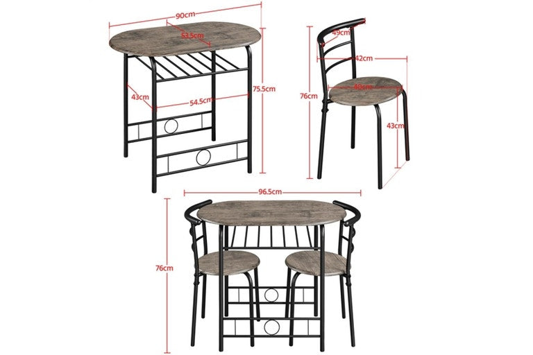 Ensemble de bistrot Yaheetech 3 pièces - Table 80 x 53 x 74,5 cm - 2 chaises - Compartiment de rangement - Noir