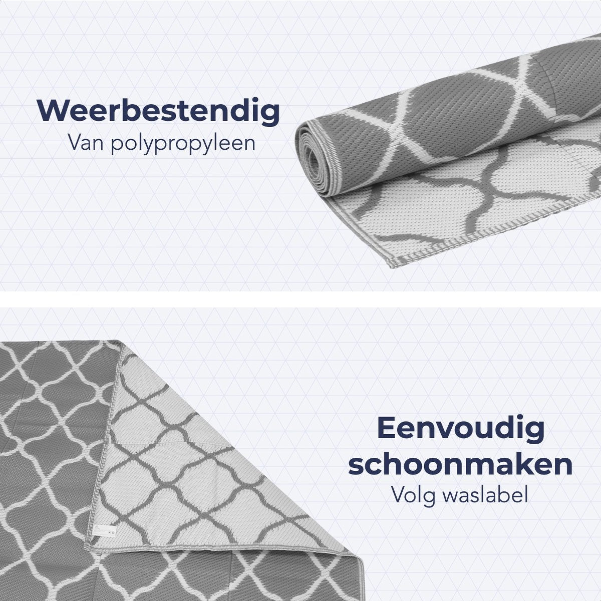 LifeGoods Tapis d'extérieur - 152x230CM - Tapis de jardin - Tapis d'extérieur - Réversible - Sac de transport inclus - Avec motif - Gris/Blanc