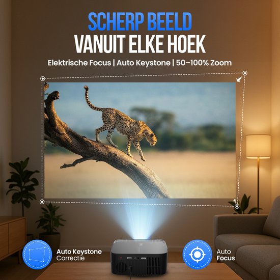 Strex Smart Beamer WiFi - Mini-projecteur avec applications (WhaleOS) - Projecteur Full HD 1080p - Compatible 4K - Bluetooth et haut-parleurs intégrés - Sac de rangement et écran de projection inclus