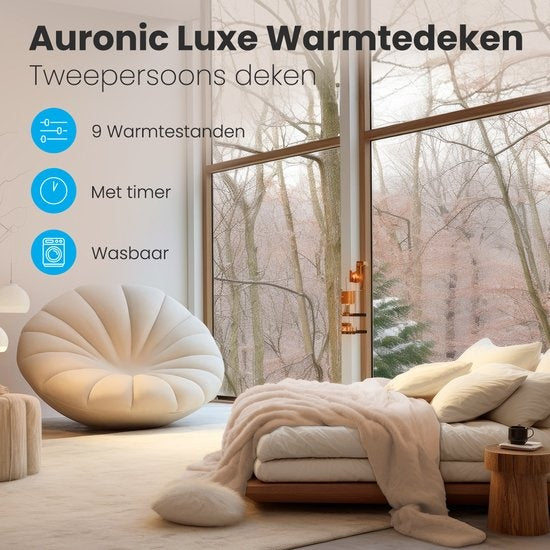 Couverture électrique Auronic - Couverture chauffante - 9 niveaux de chaleur - 2 personnes - 200x150 - Marron clair