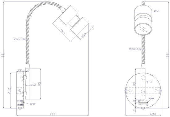 Applique murale Natasja LED 3094ZW noire - Orientable et inclinable, ampoule GU10 incluse, en plastique et métal - Steinhauer