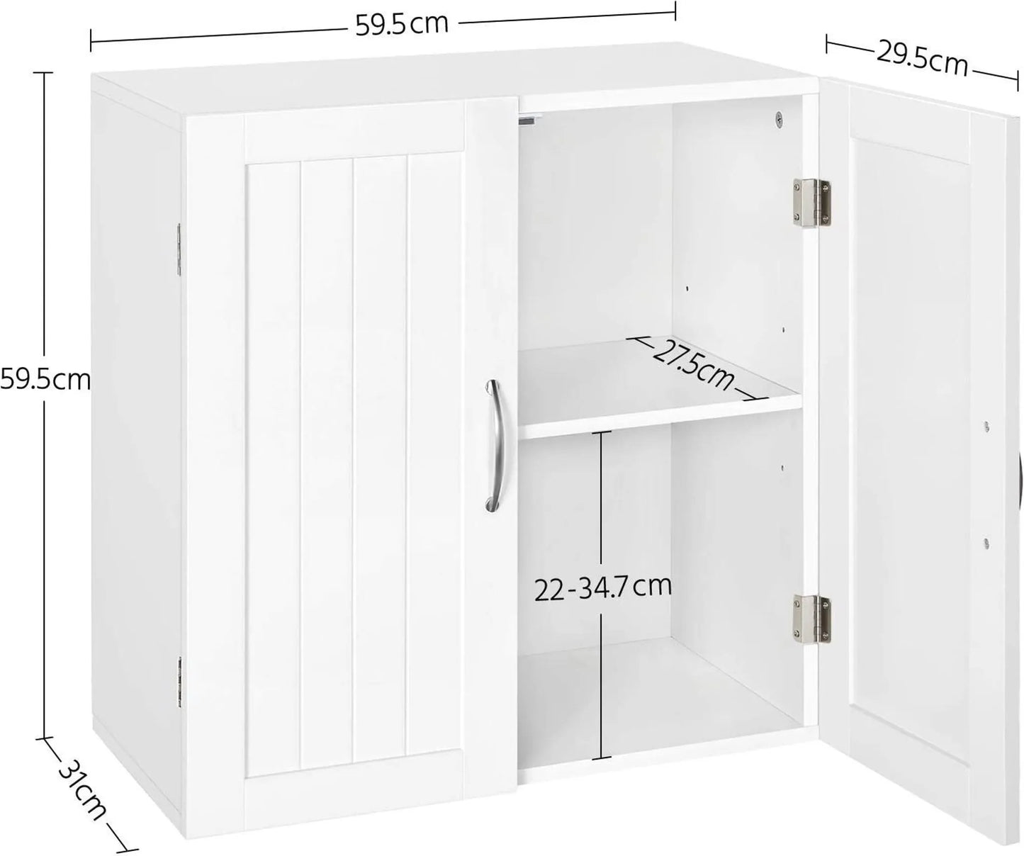 Yaheetech Meuble mural avec 2 portes - avec étagères réglables en hauteur, ferrures métalliques et surface lisse - pour salle de bains, cuisine et chambre - MDF blanc E1 - 59,5 x 31 x 59,5 cm